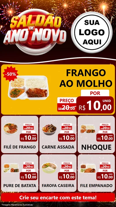 Modelo de Rede Social para Stories com o tema Saldão de Ano Novo para Restaurante