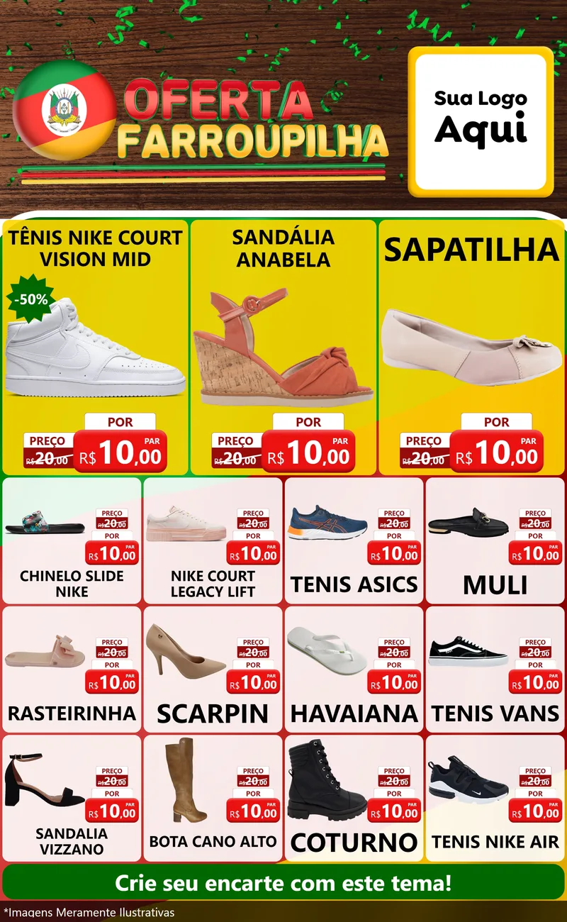 Modelo de Encarte para Encarte Grande com o tema Oferta Farroupilha para Calçados