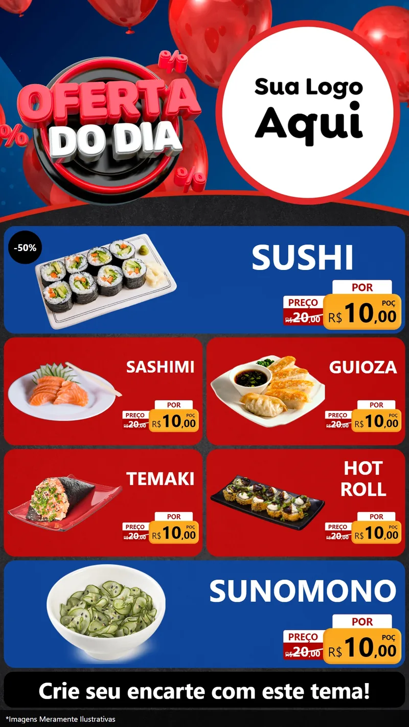 Modelo de TV para TV Vertical com o tema Oferta do Dia para Comida japonesa