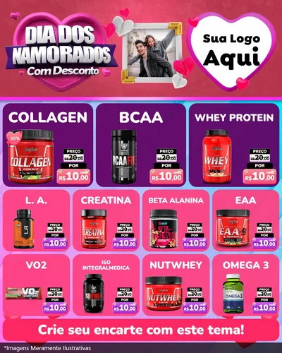 Modelo de Rede Social para Feed Instagram com o tema Dia Dos Namorados Com Desconto para Suplementos alimentares
