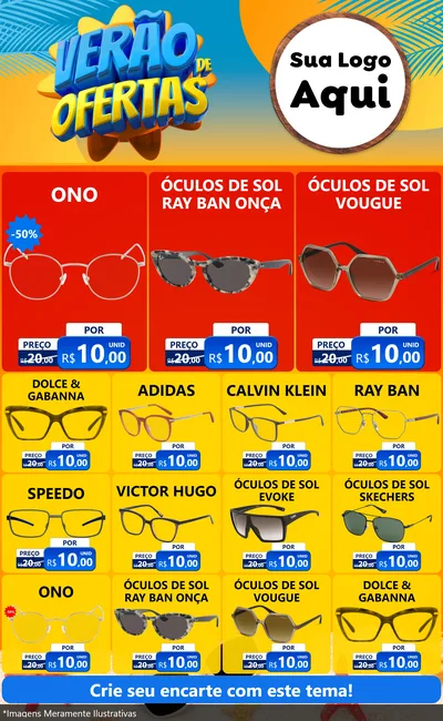 Modelo de Encarte para Encarte Grande com o tema Verão de Ofertas para Óticas