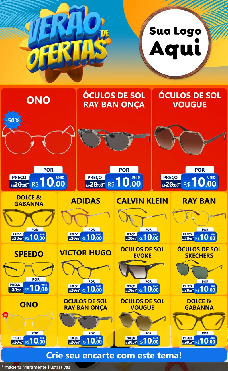 Modelo de Encarte para Encarte Grande com o tema Verão de Ofertas para Óticas