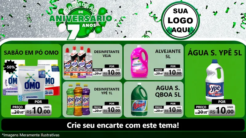Modelo de TV para TV Horizontal com o tema Promoção de Aniversário - 7 Anos para Produtos de Limpeza