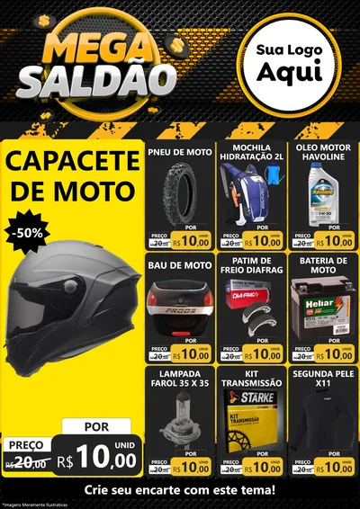 Modelo de Encarte para Encarte A4 Vertical com o tema Mega Saldão para Moto peças