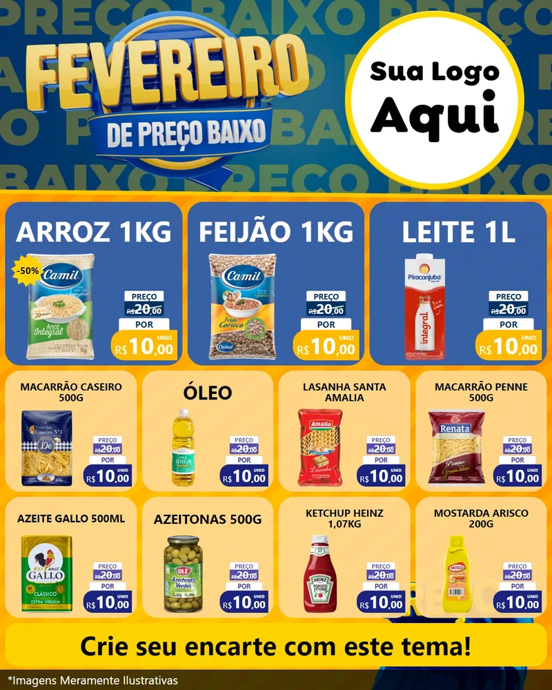 Modelo de Rede Social para Feed Instagram com o tema Fevereiro de Preço Baixo para Supermercado