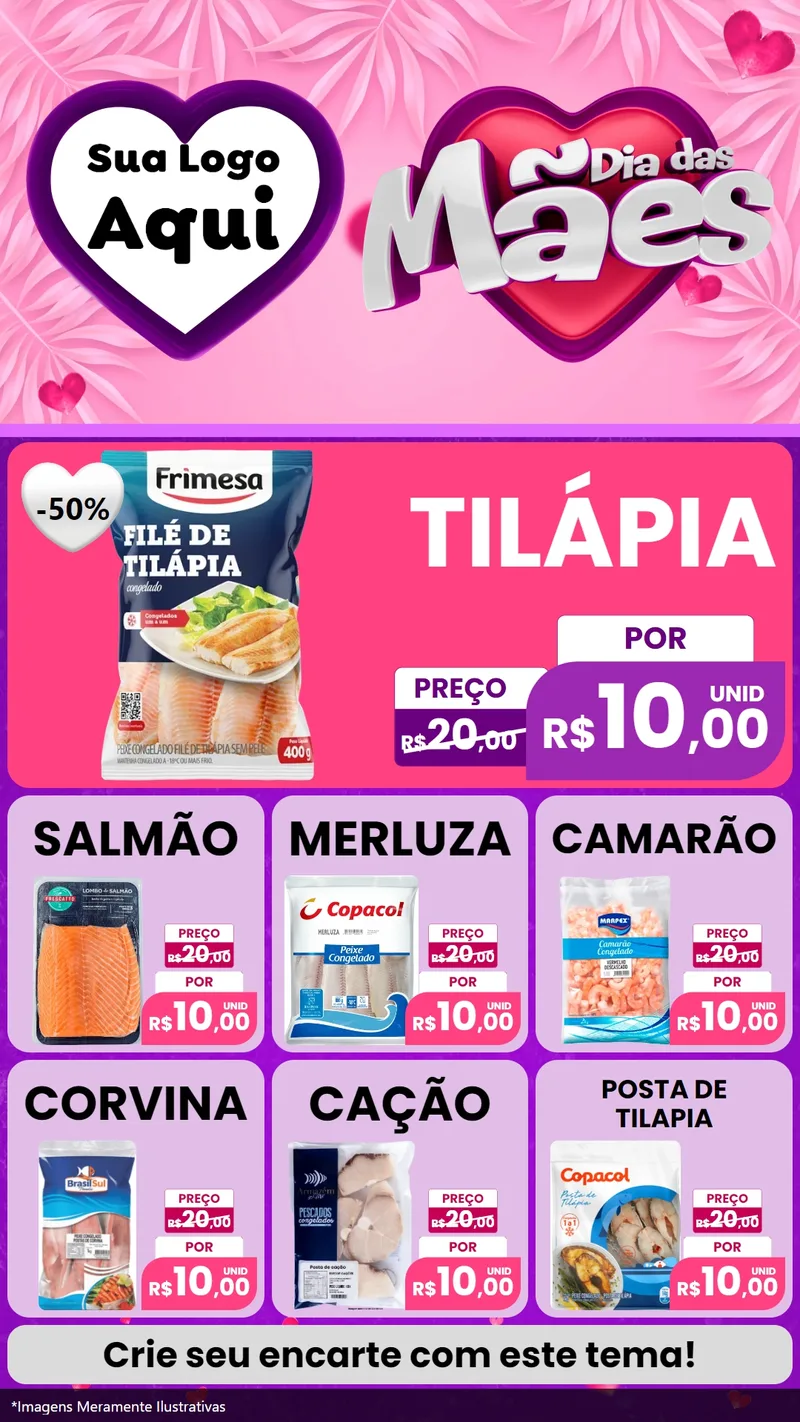 Modelo de Rede Social para Stories com o tema Dia das Mães para Peixaria