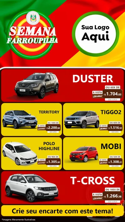 Modelo de TV para TV Vertical com o tema Semana Farroupilha para Concessionaria de Carros