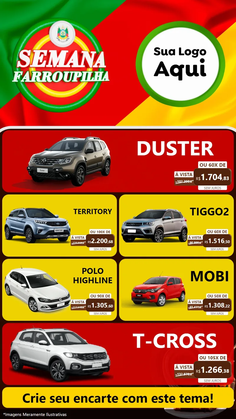 Modelo de TV para TV Vertical com o tema Semana Farroupilha para Concessionaria de Carros