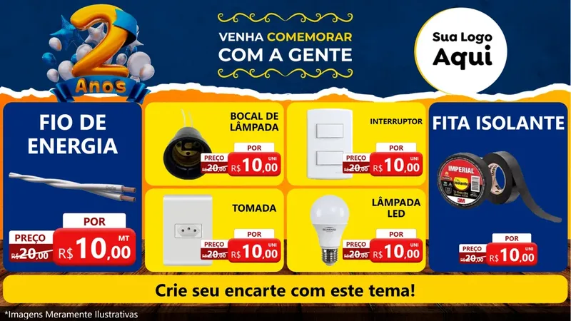 Modelo de TV para TV Horizontal com o tema Aniversário de 2 anos para Materiais Elétricos
