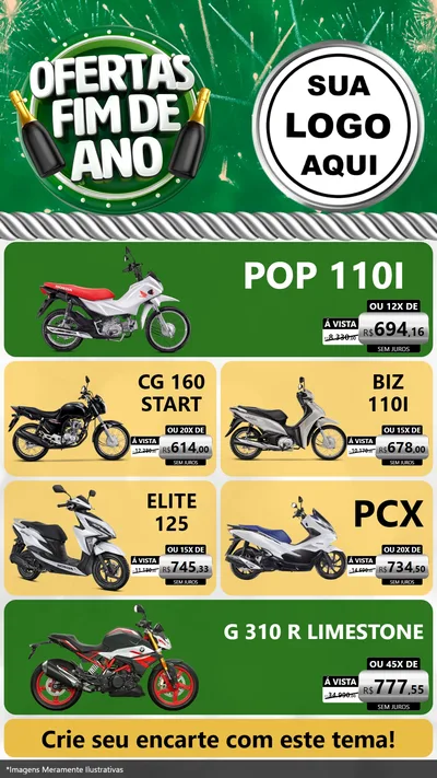 Modelo de TV para TV Vertical com o tema Ofertas Fim de Ano para Concessionaria de Motos