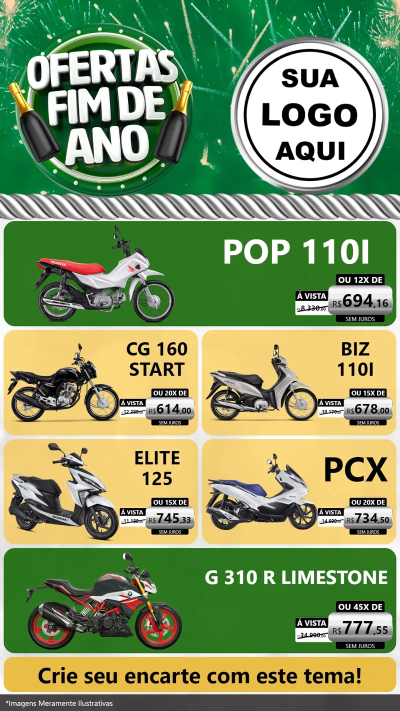 Modelo de TV para TV Vertical com o tema Ofertas Fim de Ano para Concessionaria de Motos