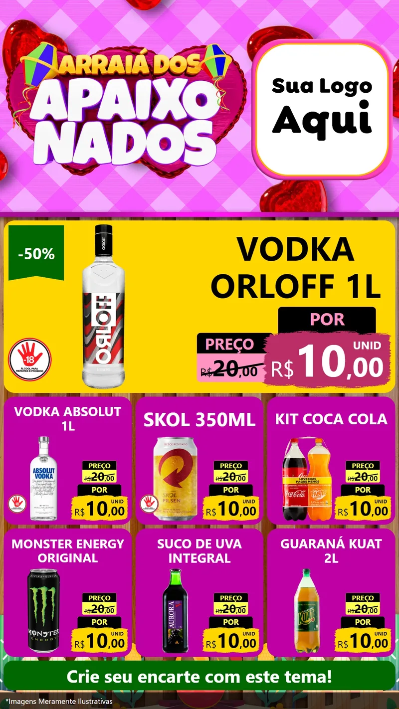 Modelo de Rede Social para Stories com o tema Arraiá dos Apaixonados para Distribuidora de bebidas
