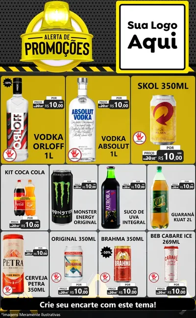 Modelo de Encarte para Encarte Grande com o tema Alerta de Promoções para Distribuidora de bebidas