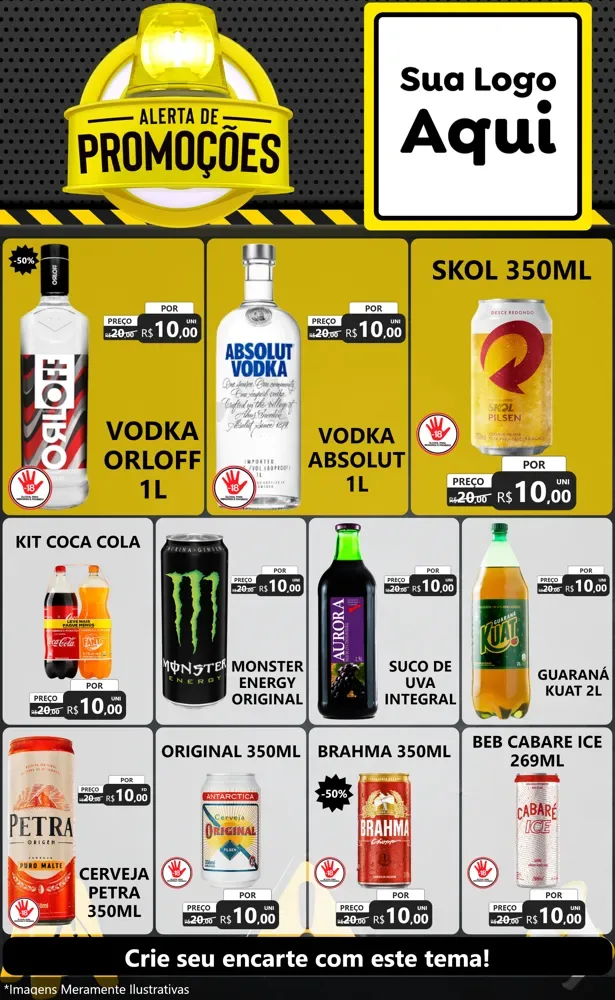 Modelo de Encarte para Encarte Grande com o tema Alerta de Promoções para Distribuidora de bebidas
