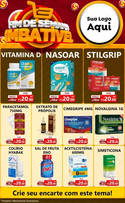 Modelo de Encarte para Encarte Grande com o tema Fim de Semana Imbatível para Farmácia