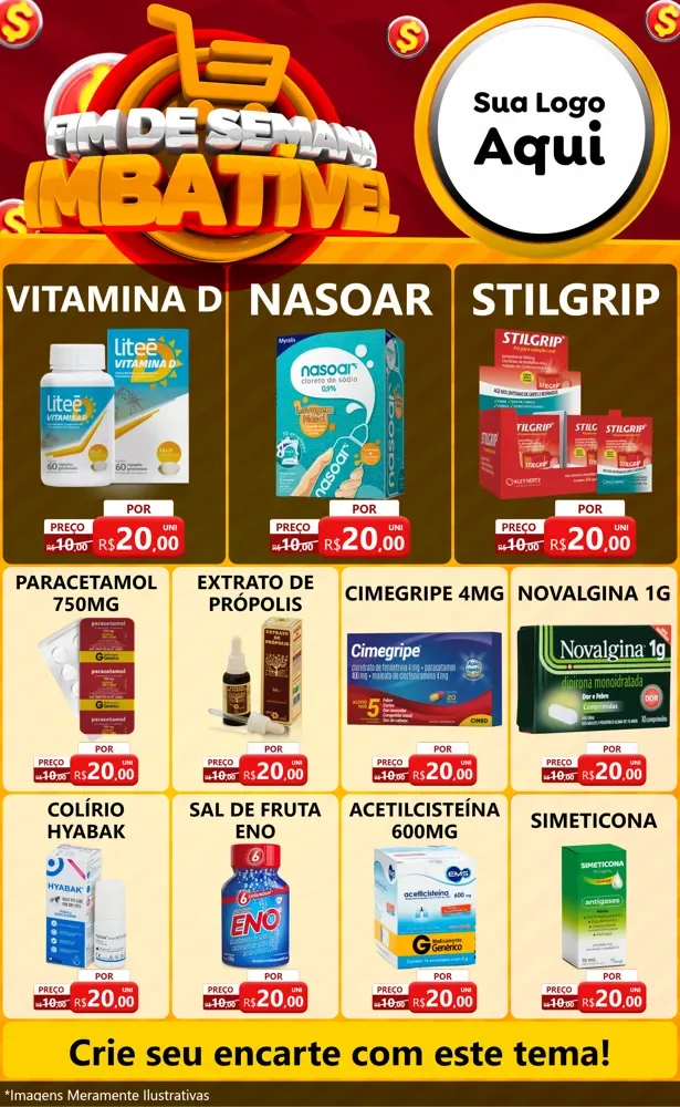 Modelo de Encarte para Encarte Grande com o tema Fim de Semana Imbatível para Farmácia