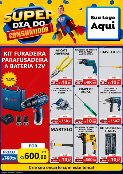 Modelo de Encarte para Encarte A4 Vertical com o tema Super Dia do Consumidor para Maquinas e Ferramentas