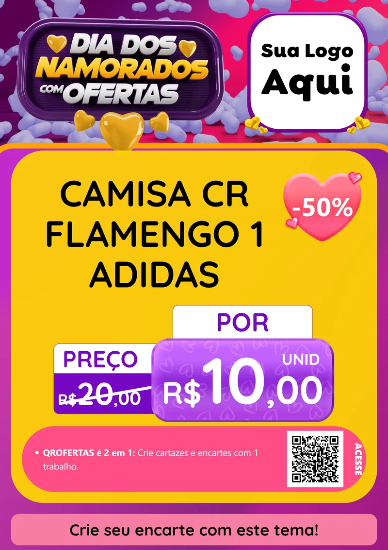 Modelo de Cartaz para Cartaz A4 Vertical com o tema Dia Dos Namorados Com Ofertas para Roupas e acessórios