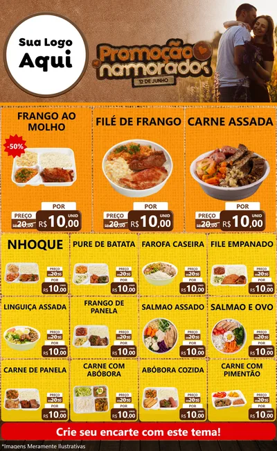 Modelo de Encarte para Encarte Grande com o tema Promoção Namorados para Restaurante