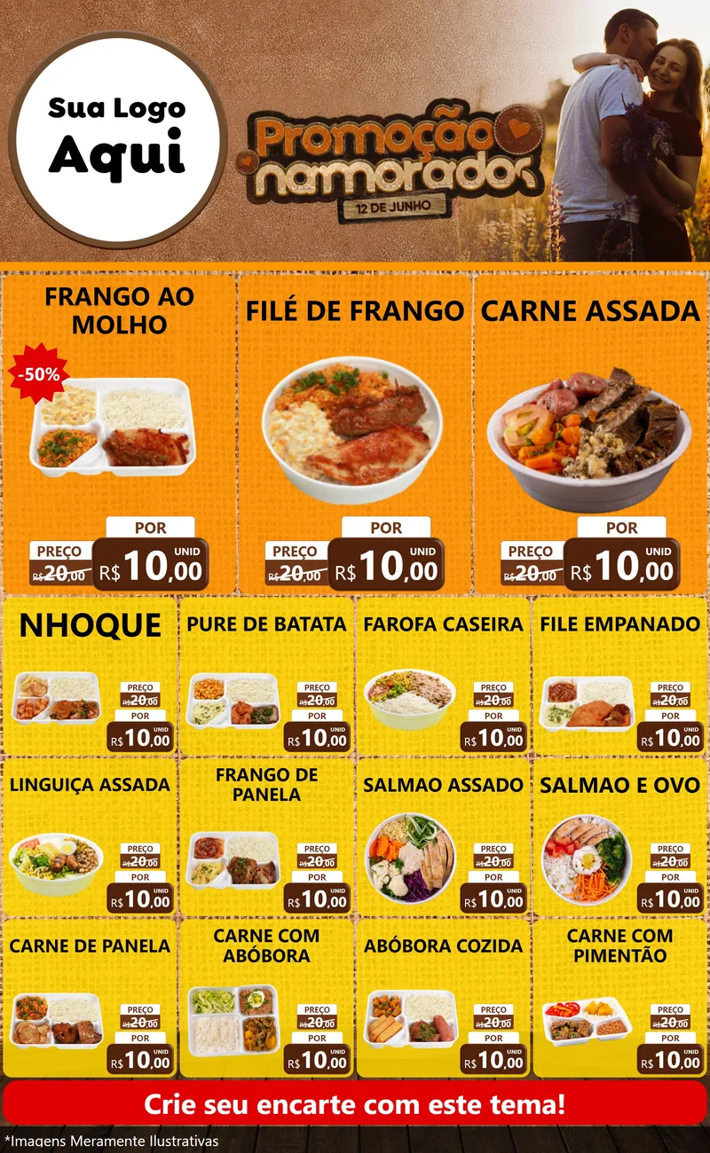 Modelo de Encarte para Encarte Grande com o tema Promoção Namorados para Restaurante