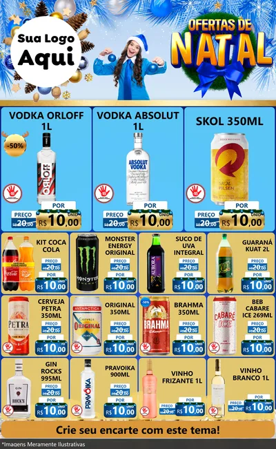 Modelo de Encarte para Encarte Grande com o tema Ofertas de Natal para Distribuidora de bebidas