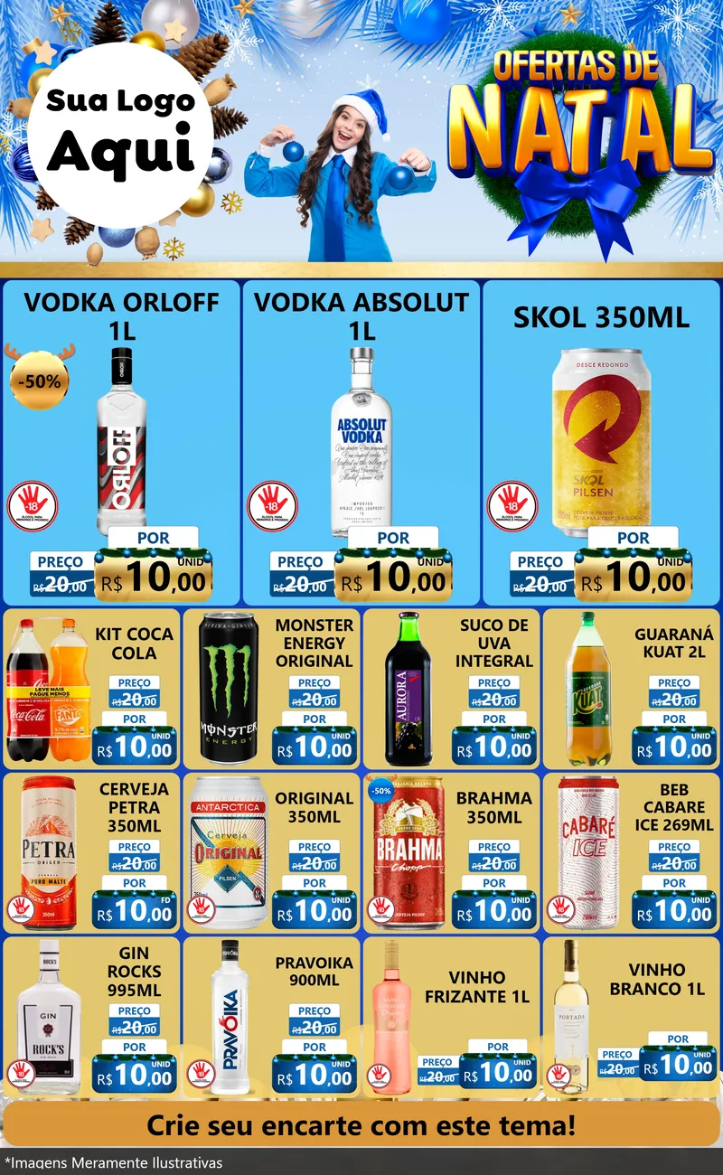 Modelo de Encarte para Encarte Grande com o tema Ofertas de Natal para Distribuidora de bebidas
