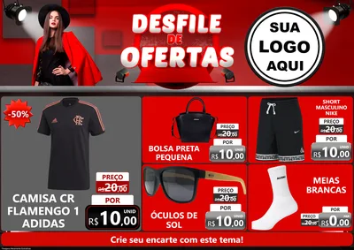 Modelo de Encarte para Encarte A4 Horizontal com o tema Desfile de Ofertas para Roupas e acessórios