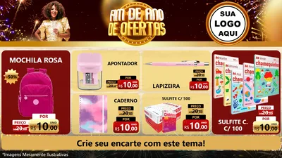 Modelo de TV para TV Horizontal com o tema Fim de Ano de Ofertas para Papelaria