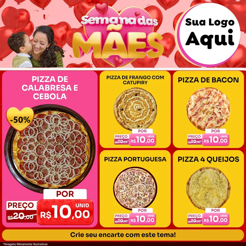 Modelo de Rede Social para Feed Facebook com o tema Semana Das Mães para Pizzaria