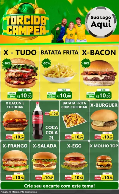 Modelo de Encarte para Encarte Grande com o tema Torcida Campeã - Copa para Hamburgueria