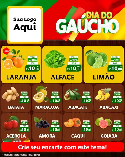 Modelo de Rede Social para Feed Instagram com o tema Dia do Gaúcho para Hortifrúti