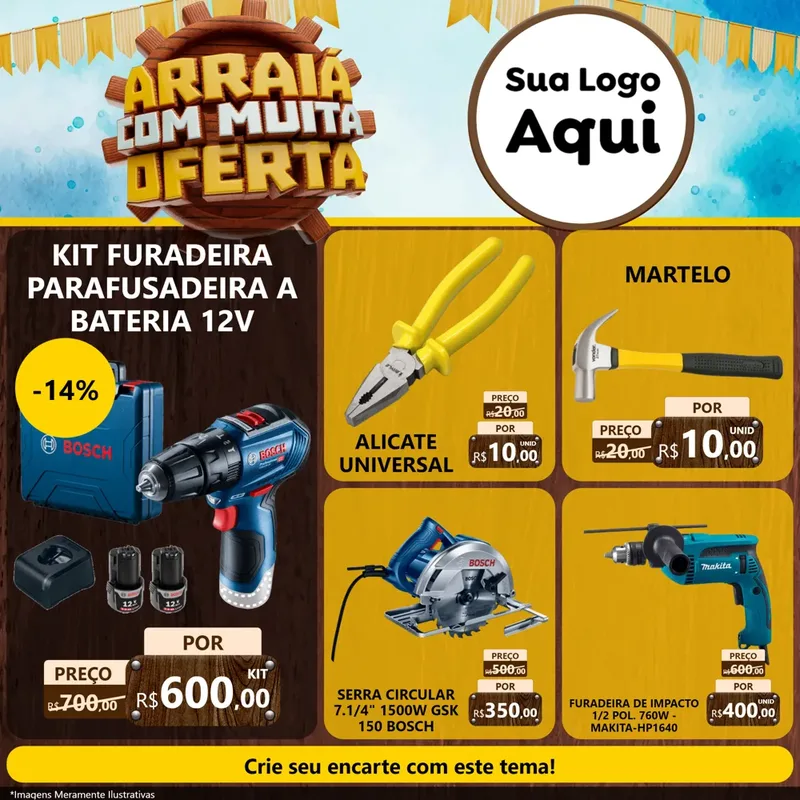 Modelo de Rede Social para Feed Facebook com o tema Ofertas de São João - Junina para Maquinas e Ferramentas