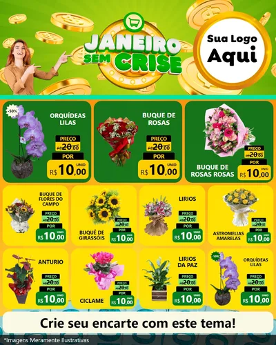 Modelo de Rede Social para Feed Instagram com o tema Janeiro Sem Crise para Floricultura e jardim