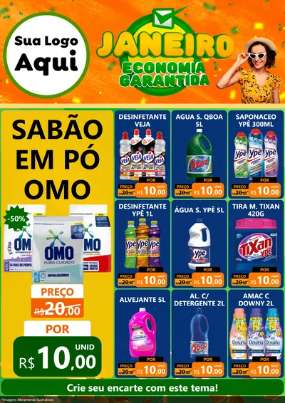 Modelo de Encarte para Encarte A4 Vertical com o tema Janeiro - Economia Garantida para Produtos de Limpeza