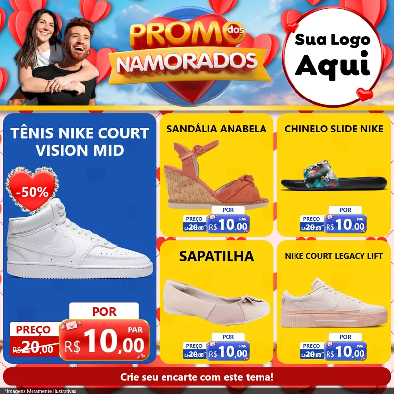 Modelo de Rede Social para Feed Facebook com o tema Promo dos Namorados para Calçados