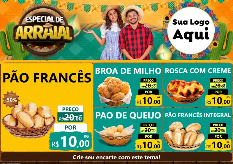 Modelo de Encarte para Encarte A4 Horizontal com o tema Especial De Arraial para Padaria