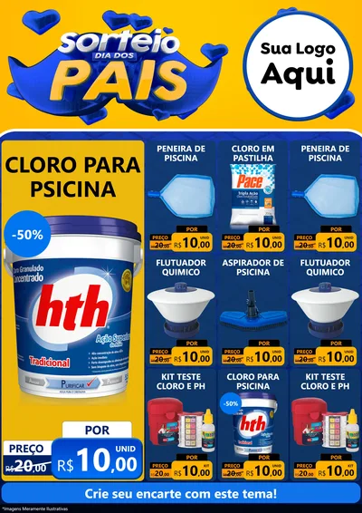 Modelo de Encarte para Encarte A4 Vertical com o tema Sorteio Dia dos Pais para Produtos para Piscina