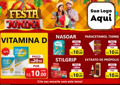 Modelo de Encarte para Encarte A4 Horizontal com o tema Festa Junina para Farmácia