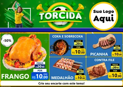 Modelo de Encarte para Encarte A4 Horizontal com o tema Torcida para Assados