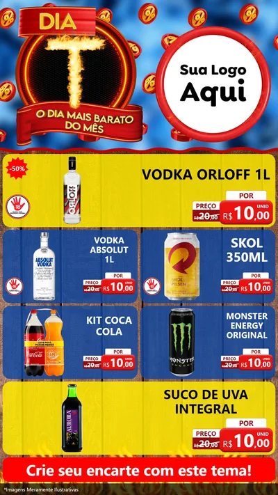 Modelo de TV para TV Vertical com o tema Dia T - O Dia Mais Barato Do Mês para Distribuidora de bebidas
