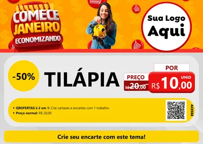 Modelo de Cartaz para Cartaz A4 Horizontal com o tema Comece Janeiro Economizando para Peixaria