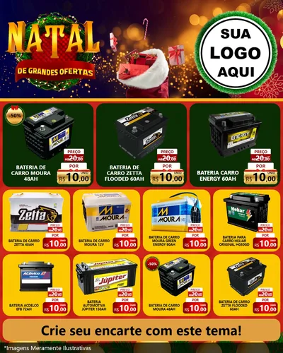 Modelo de Rede Social para Feed Instagram com o tema Natal de Grandes Ofertas para Baterias Elétricas