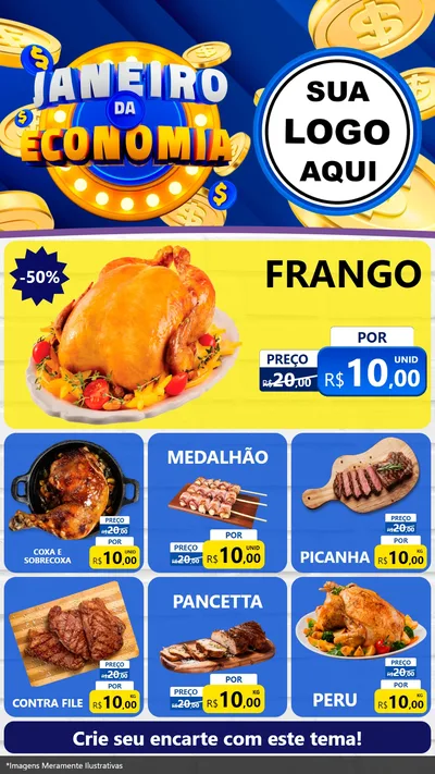 Modelo de Rede Social para Stories com o tema Janeiro da Economia para Assados