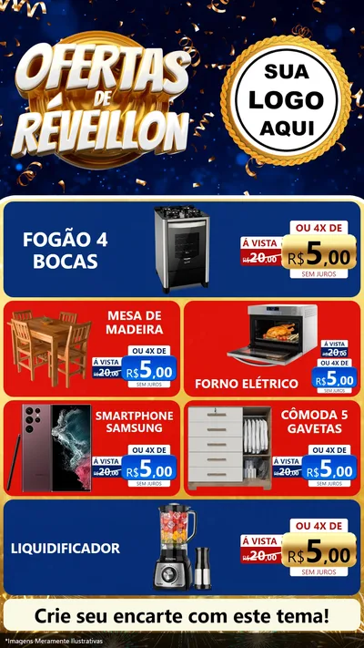 Modelo de TV para TV Vertical com o tema Ofertas de Réveillon para Móveis e Eletro