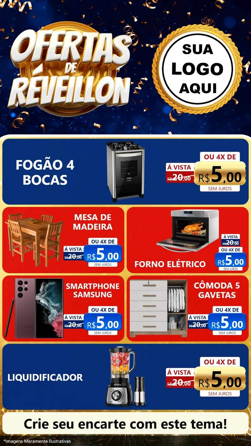 Modelo de TV para TV Vertical com o tema Ofertas de Réveillon para Móveis e Eletro