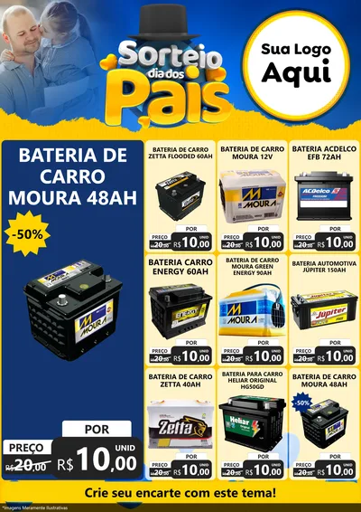 Modelo de Encarte para Encarte A4 Vertical com o tema Sorteio Dia Dos Pais para Baterias Elétricas
