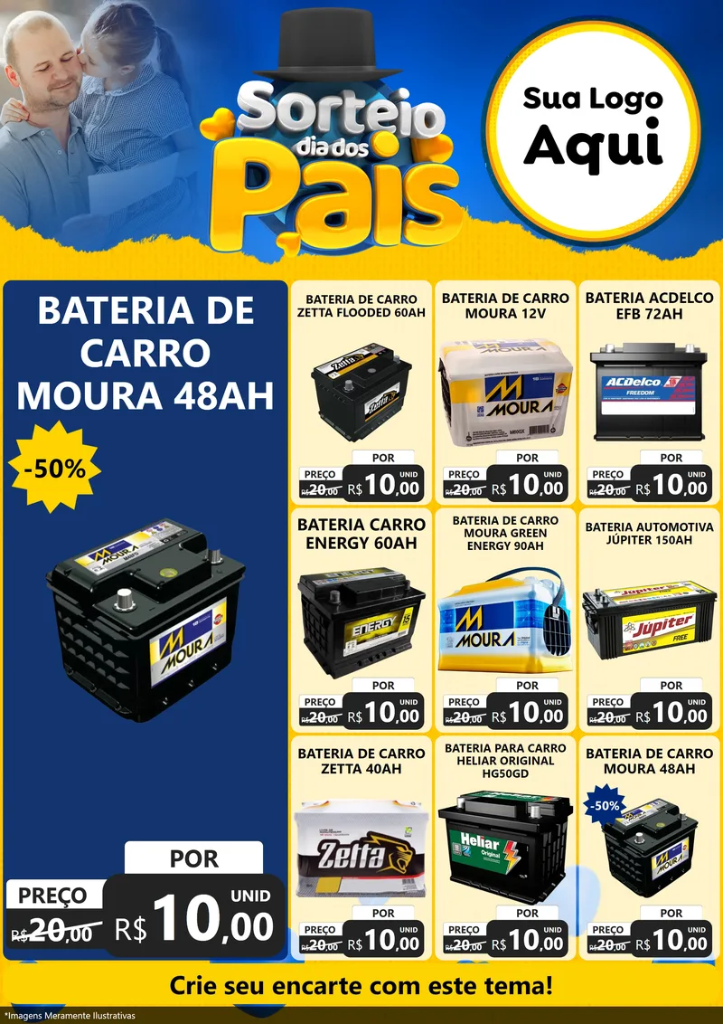 Modelo de Encarte para Encarte A4 Vertical com o tema Sorteio Dia Dos Pais para Baterias Elétricas