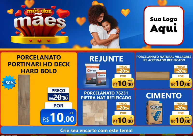 Modelo de Encarte para Encarte A4 Horizontal com o tema Mês das Mães para Pisos e revestimentos
