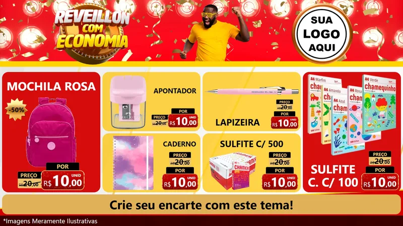 Modelo de TV para TV Horizontal com o tema Réveillon com Economia para Papelaria