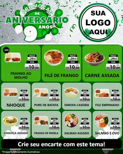 Modelo de Rede Social para Feed Instagram com o tema Promoção de Aniversário - 9 Anos para Restaurante